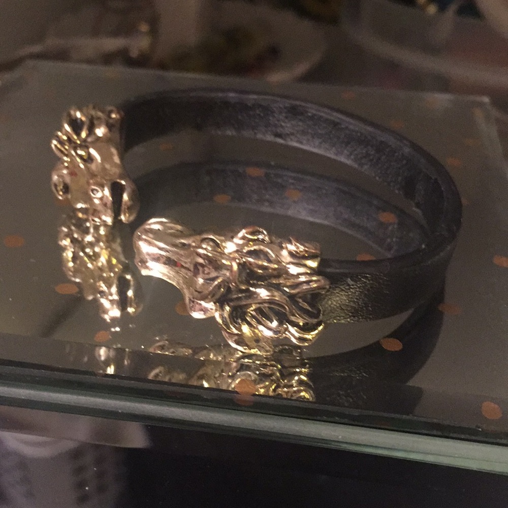 Faux leather and metal dragon bracelet